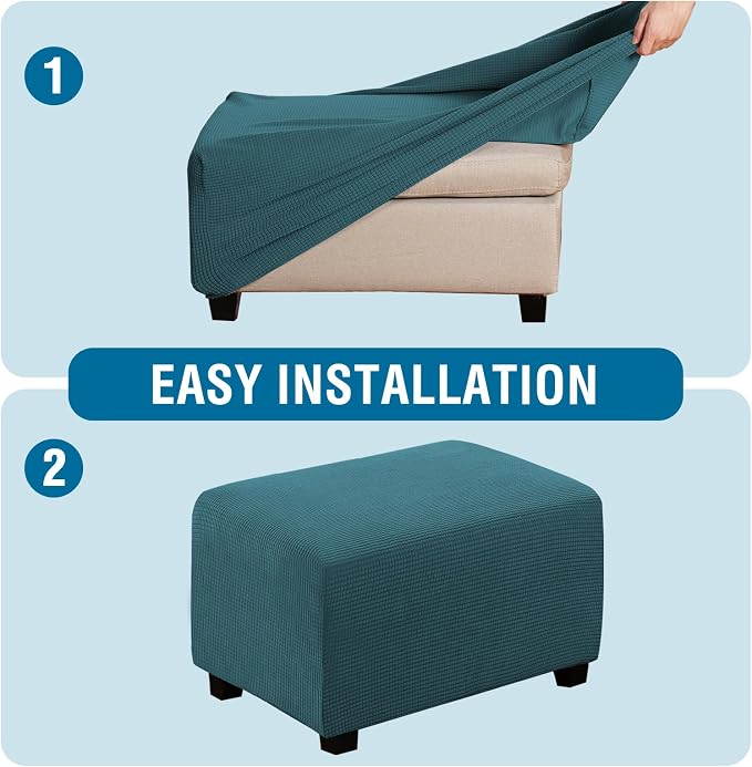 H.VERSAILTEX Ottoman Cover Slipcover Rectangle Fit Length 29'-34' Footrest Sofa Slipcovers Stool Cover Footstool Protector Covers Feature Stretch Thick Soft Jacquard Fabric Washable - Deep Teal