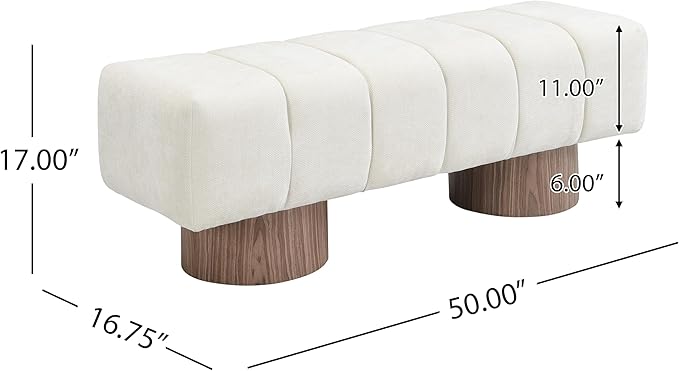 Christopher Knight Home Manila 50" Chenille Fabric Dining Bench for 2 People, Upholstery Ottoman Bench, End of Bed Footstool, Living Room Sofa Extra Seat/Footrest, No Assembly Needed, Light Beige
