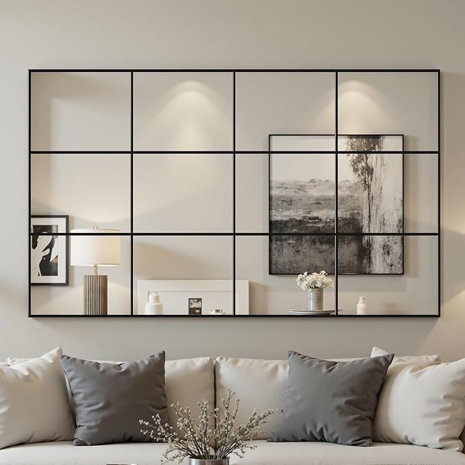 Suidia Wall Mirror, 36" x 60" Window Decorative Mirrors, Metal Framed Wall Decor Wall-Mounted Mirrors for Bedroom, Living Room, Entryway, Black
