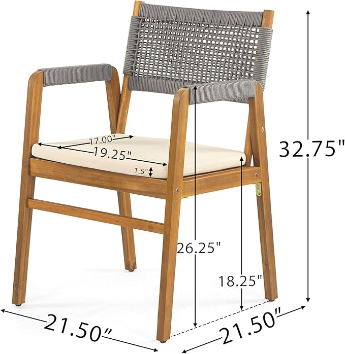 Christopher Knight Home 6-Piece Outdoor Acacia Wood Patio Dining Set, 70" Rectangular Table with 4 Rope Armchairs 1 Bench, Teak Finish Vietnamese Acacia Wood Garden Dining Furniture Set for Patio Deck