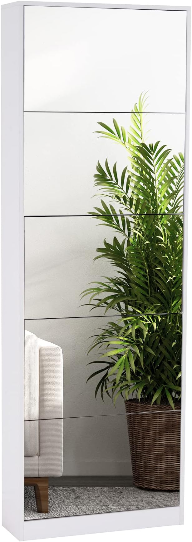 Mirror Shoe Cabinet, Hidden Shoe Storage Organizer with Flip Drawers Door, 5 Tier Free Standing Shoe Rack for Closet, Entrance
