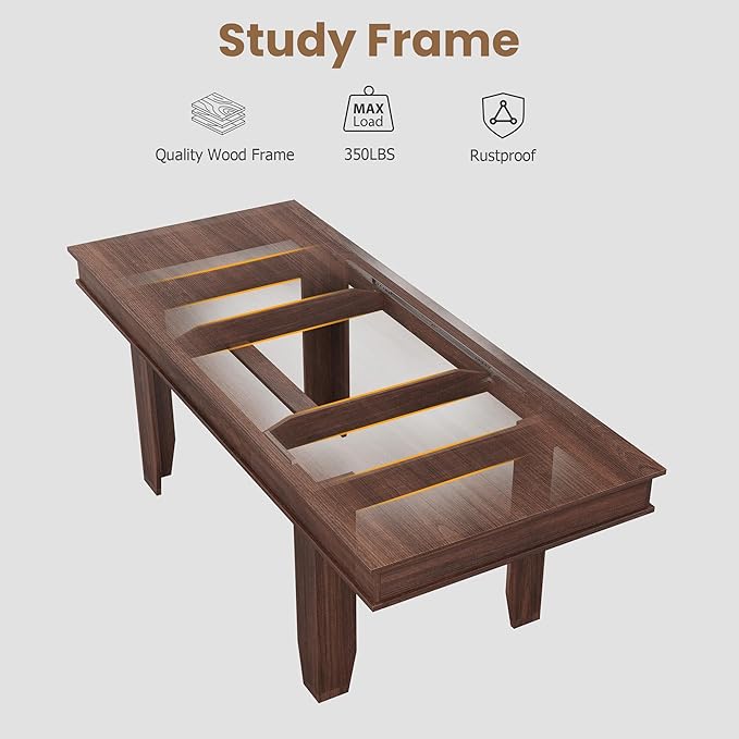 GarveeHome 63 in-86.6 in Extendable Dining Room Table for 6-10, Farmhouse Kitchen Tables w/Wooden Sturdy Frame, Large Rectangular Dinner Table for Dining Room, Kitchen