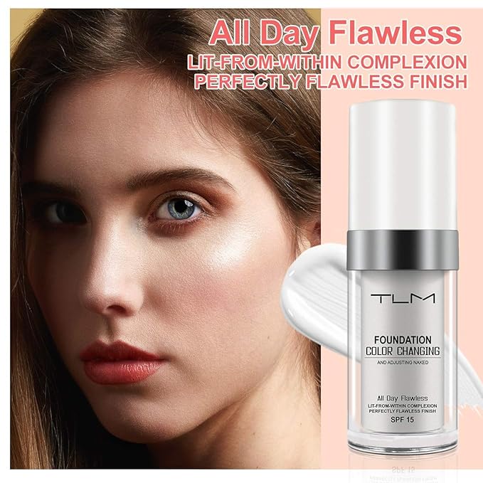 TLM Colour Changing Liquid Foundation Hides Wrinkles & Lines, BB Cream Makeup Base Concealer Cover Moisturizing Fluid for all Skin Tone SPF15, Pack of 2