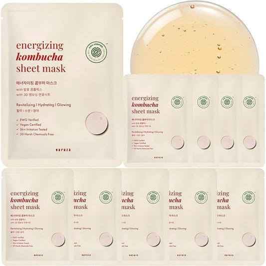 EWG Verified Kombucha Sheet Mask Lyocell 3D Snow Crystal Sheet Fermented Bifida 20 Harsh Chemicals Free Clean & Radiant Skin 10 Count