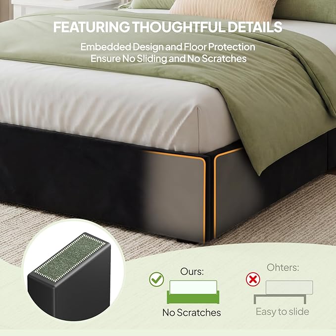 Welzona Velvet Bed Frame Queen Size with 4 Storage Drawer, Fully Upholstered Metal Platform Bed Frame with Vertical Channel Tufted Headboard, 3 Level Height, Easy Assembly, No Box Spring Needed, Black
