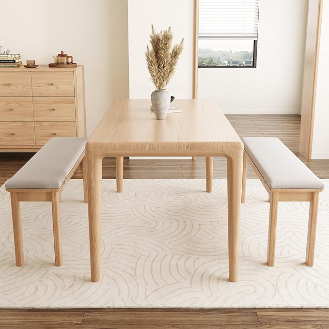 CycleCrew 47.2" Solid Wood Dining Bench with Removable Cushion - Mid-Century Modern Entryway Bench, Extra Height Upholstered Bench for Dining Table, End of Bed, Living Room