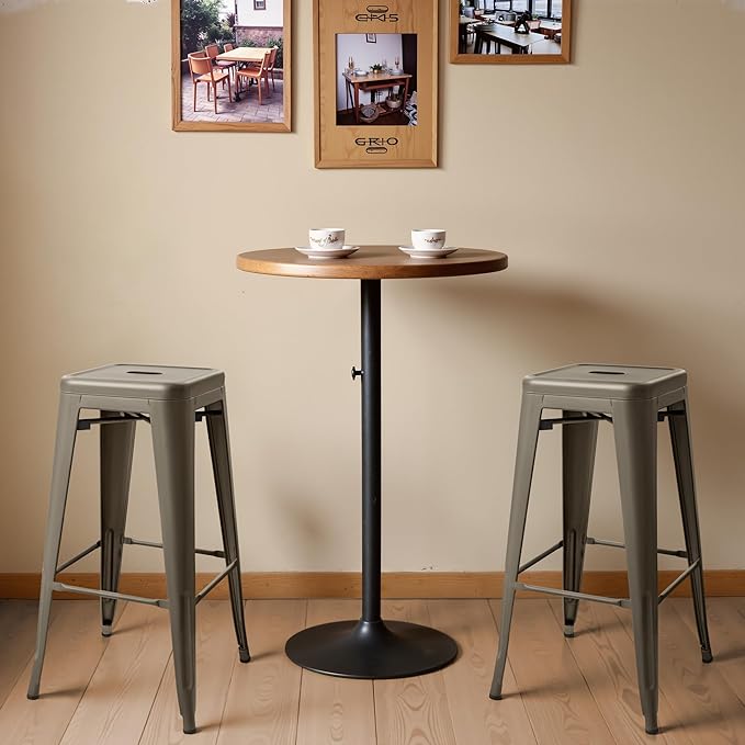 Furmax 30 Inch Metal Bar Stools Set of 4, Counter Height Stools, Industrial Bar Chairs Patio Stool Stackable Stool for Kitchen/Dining Room/Indoor Outdoor(Gun, 30'' Backless)