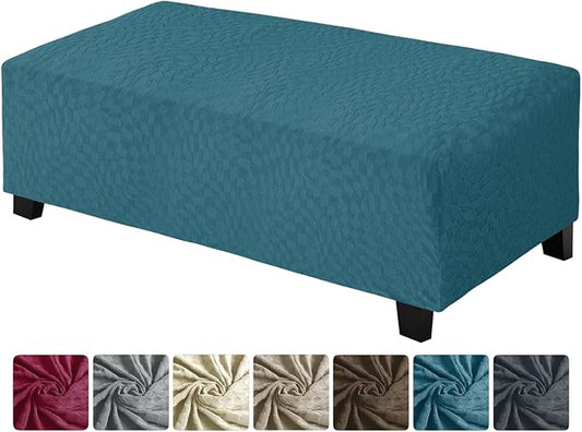 ZNSAYOTX 2026 Rectangle Ottoman Cover (L:45"-56") Super Stretch Soft Footrest Slipcover Form Fit, Universal Folding Foot Stool Covers with Non-Slip Elastic Band, Fashion Jacquard Texture, Teal