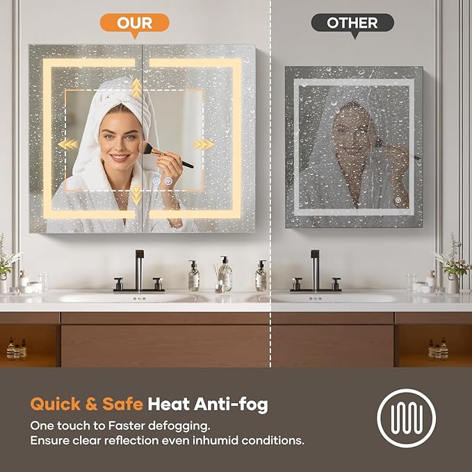Bathroom Medicine Cabinet with Mirrors and LED Lights, 36x30 inch Bathroom Storage Cabinet, Double Doors Wall-Mounted Medicine Cabinet Organizer with Adjustable Shelves & Outlets (36x30 inch)
