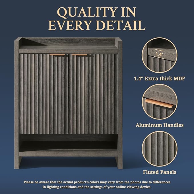 OAKHAM HOME Fluted Shoe Cabinet, 41" Tall 2-Door Entryway Storage Organizer with 3 Tier Adjustable Shelves, Modern Wood Shoe Rack for Hallway Mudroom Entrance Front Door (Midnight Oak)