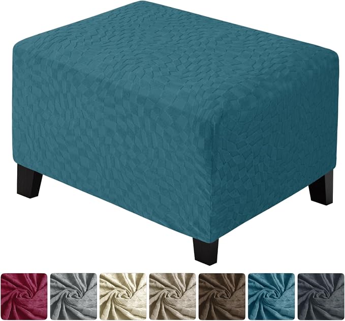 ZNSAYOTX 2026 Rectangle Ottoman Cover (L:18"-27") Super Stretch Soft Footrest Slipcover Form Fit, Universal Folding Foot Stool Covers with Non-Slip Elastic Band, Fashion Jacquard Texture, Teal