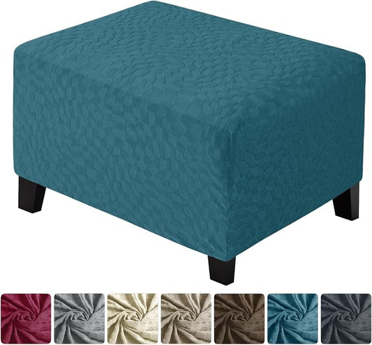 ZNSAYOTX 2026 Rectangle Ottoman Cover (L:18"-27") Super Stretch Soft Footrest Slipcover Form Fit, Universal Folding Foot Stool Covers with Non-Slip Elastic Band, Fashion Jacquard Texture, Teal