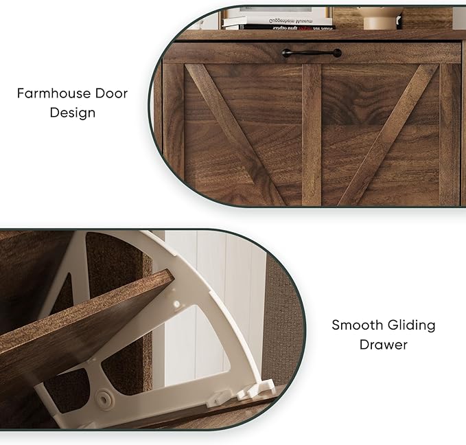 Smart FENDEE Shoe Cabinet, Shoe Storage Cabinet for Entryway with 2 Flip Drawers, Narrow Farmhouse Shoe Organizer Cabinet, Slim Shoe Rack Cabinet, 23.6in Walnut