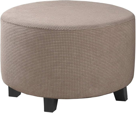 H.VERSAILTEX Ottoman Cover Stretch Ottoman Slipcover Round Ottoman Storage Cover Folding Stool Covers Furniture Protector Cover for Footrest Ottoman Fit Dia 30" - 41", Taupe