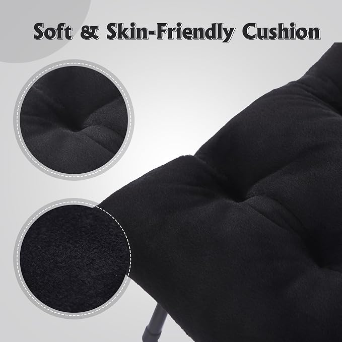 Welnow Folding Foot Stool, Upholstered Small Accent Ottoman with Detachable Thick Cotton Cushion Padded Sofa Stool and Metal Frame for Lazy Chair, Living Room, Bedroom, Plush Black
