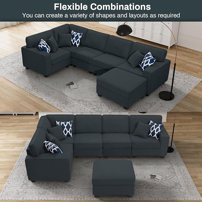 Legend Vansen Oversized Modular Sectional Sofa,U/L‑Shaped Reversible Couch with Ottoman,Deep Seat Plush Polyester Sofa for Living Room,6‑Seater,Charcoal