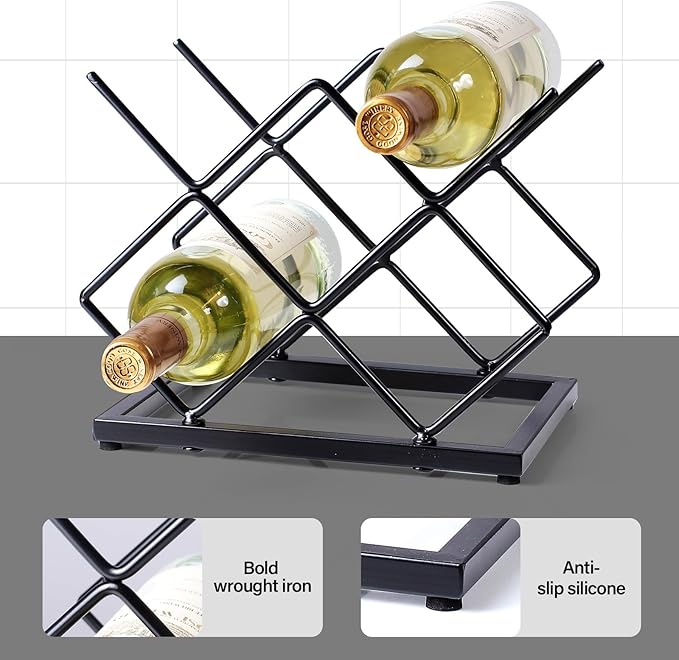 Countertop Wine Rack - 5 Bottle Freestanding Modern Gold Metal Small Wine Rack - Tabletop Wine Holder Stand for Cabinet, Pantry, Wine Bottle Storage
