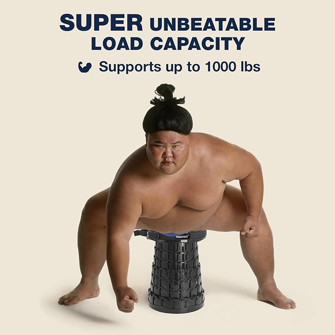 XXL Black Collapsible Stool, 19.7" Tall, 1000lbs Max Weight, Wider & Taller Pop Up Seat, Heavy Duty Portable Retractable Folding Chair, Gift for Camping & Outdoors
