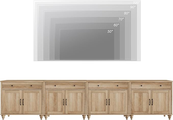 WAMPAT Large Buffet Cabinet with 8 Doors and 4 Drawers, Modern Coffee Bar Table Wood Kitchen Storage Cabinets, Farmhouse Sideboard Credenza for Dining Room, Oak, 134 inch