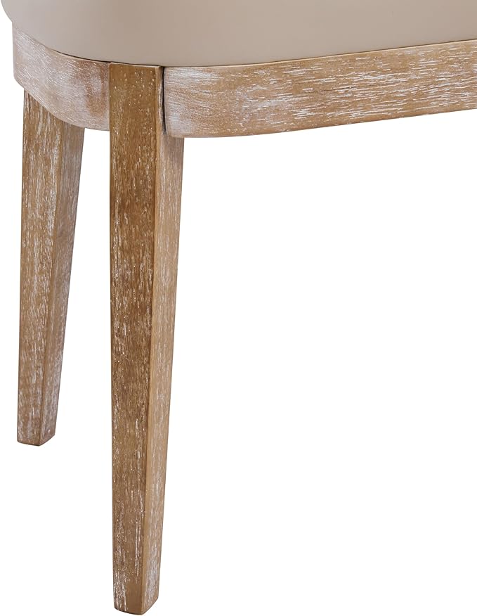 Christopher Knight Home Ella Mid-Century Faux Leather Upholstered Dining Bench, End of Bed Footrest, Entryway/Hallway Seating, Indoor Ottoman Bench with Padded Seat and Solid Wood Leg, Beige+Natural