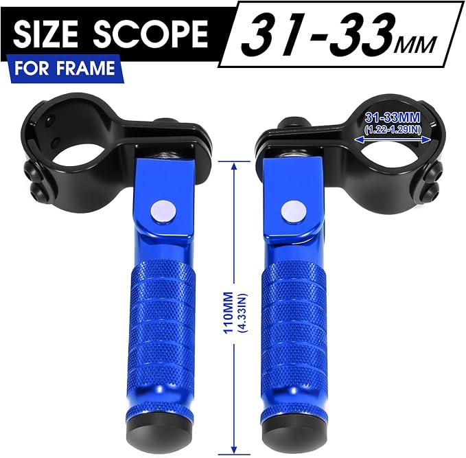 90 Degree Foldable Footpegs M8 Motorcycle Foot Pegs CNC Anti-Skid Footrest Passenger Pedal for Motorbike Mini Bike Dirt Pit Bike (Blue)