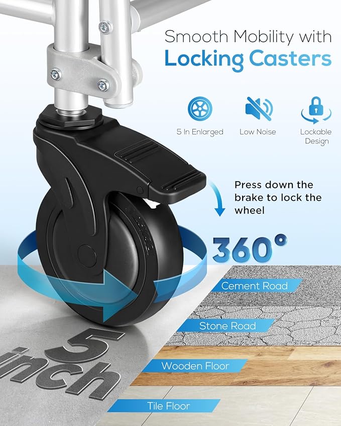 Shower Chair with 5" Enlarged Wheels, 330lbs Heavy Duty Bedside Commode Wheelchair, Folding Arms & Footrests, Lockable Casters, Sponge Padded Seat & Safety Straps, for Elderly and Mobility