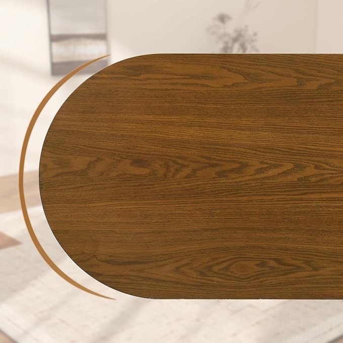 VESCASA 47.25" L Walnut Wood Oval Bench, Solid Wood Dining Bench with Wooden Legs for Dining Room, Restaurant, 1 Piece