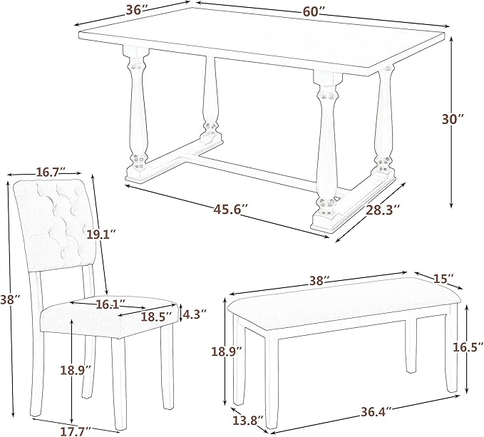 Harper & Bright Designs 6-Piece Dining Table and Chair Set with Special-Shaped Legs and Foam-Covered Seat Backs&Cushions for Dining Room (Espresso)