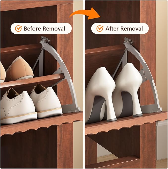YOMILUVE Shoe Cabinet Storage for Entryway, Fluted Shoe Cabinet with 2 Flip Drawers, Hidden Shoe Rack Tall Freestanding Shoe Organizer with Legs for Hallway, Walnut