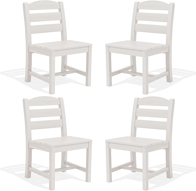 SERWALL Outdoor Armless Dining Chairs Set of 4, All-Weather HDPE Patio Chair with 19.7" Widened Seat, for Backyard, Garden, White