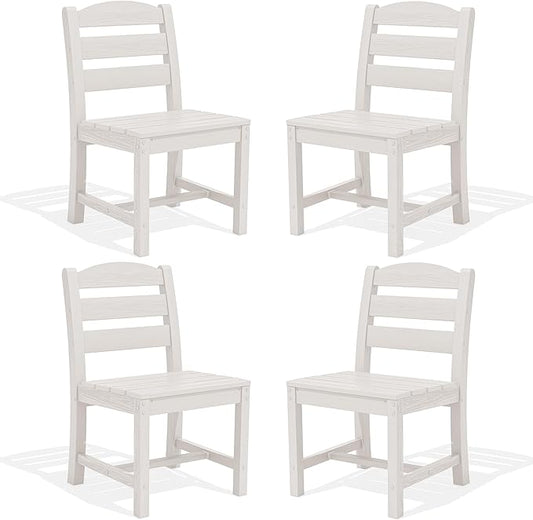 SERWALL Outdoor Armless Dining Chairs Set of 4, All-Weather HDPE Patio Chair with 19.7" Widened Seat, for Backyard, Garden, White