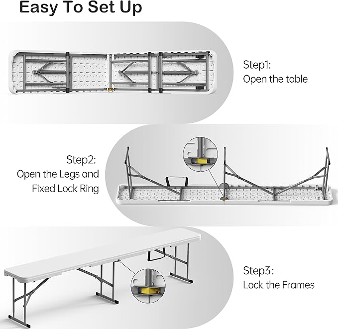 VSOAEIL 6 Foot Folding Bench, Portable Plastic Folding Bench Seat, Foldable Seat for Indoor Outdoor Picnic Camping Dining, Soccer Garden Multipurpose Entertaining Activities, White, 2 Pack