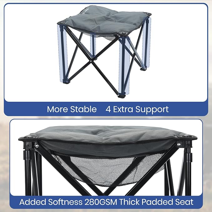 Padded Camping Stool, 18 Inch Oversized Camping Foot Rest, 500lb Outdoor Folding Camp Chair Portable Camping Ottoman for Camping Gardening w/Storage Net, Carry Bag (2, DarkGreen)