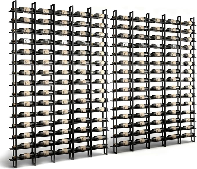 Large Wall Mount Wine Rack, 16 Tier 160 Bottle Wine Storage Organizer Display Holder, Metal Liquor Display for Wine Cellars, Home Bars, Kitchens, and Dining Rooms (Black, 160 Bottles)