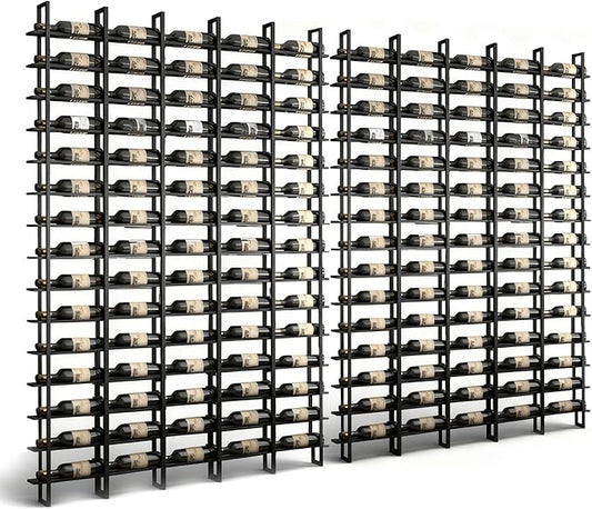 Large Wall Mount Wine Rack, 16 Tier 160 Bottle Wine Storage Organizer Display Holder, Metal Liquor Display for Wine Cellars, Home Bars, Kitchens, and Dining Rooms (Black, 160 Bottles)