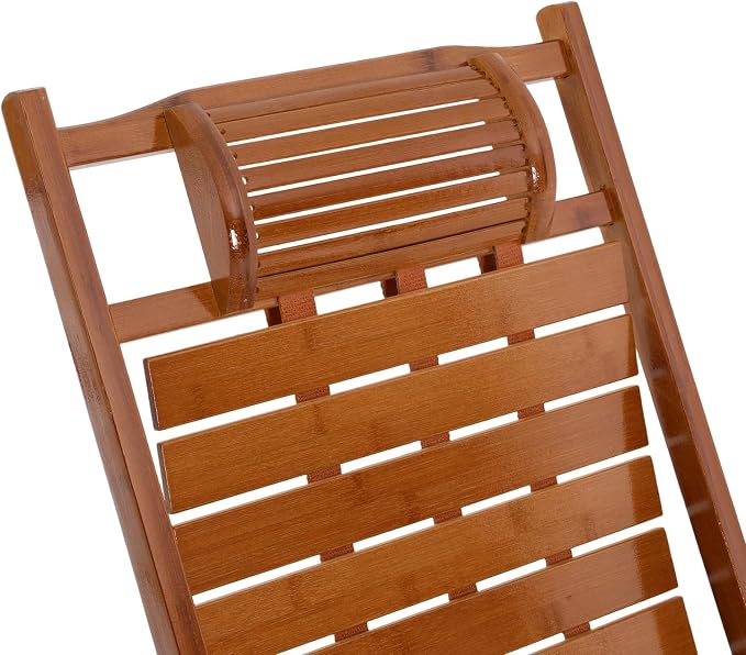 Bamboo Folding Lounge Chair with Footrest & 5-Position Adjustable Backrest, 440lbs Capacity Indoor Outdoor Recliner for Patio, Garden, Balcony, Camping
