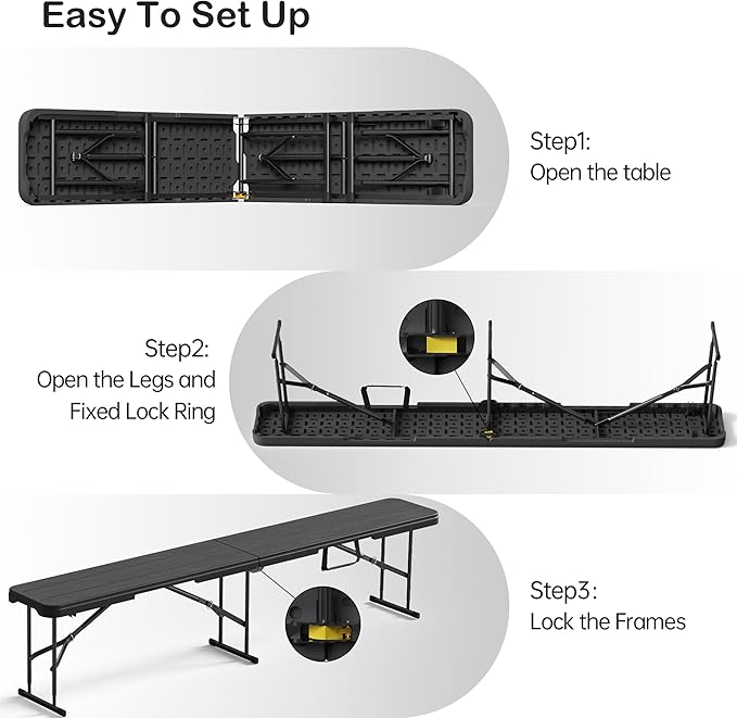 VSOAEIL 6 Foot Folding Bench, Portable Plastic Folding Bench Seat, Foldable Seat for Indoor Outdoor Picnic Camping Dining, Soccer Garden Multipurpose Entertaining Activities, Black