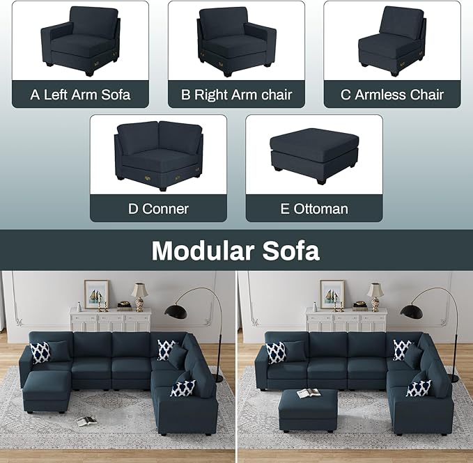 Legend Vansen Oversized Modular Sectional Sofa,U/L‑Shaped Reversible Couch with Ottoman,Deep Seat Plush Polyester Sofa for Living Room,7‑Seater,Charcoal