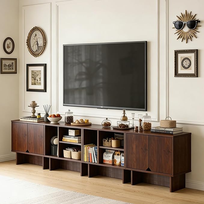 Lab Cosi TV Stand for TVs up to 100 Inch, Modular Entertainment Center TV Stand with Storage Cabinets, Media Console Table TV Cabinet with Adjustable Shelves for Living Room Bedroom, Walnut