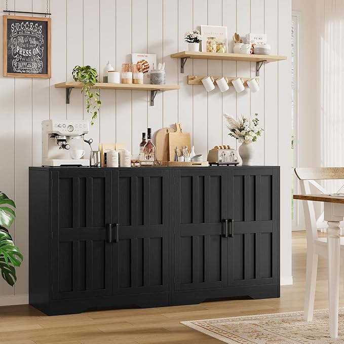 Sideboard Buffet Cabinet, Modern Farmhouse Kitchen Storage Cabinet, 63" Modular Accent Cabinet Coffee Station Bar Media Console Table Credenza for Kitchen Dining Room, Living Room Entryway Hallway
