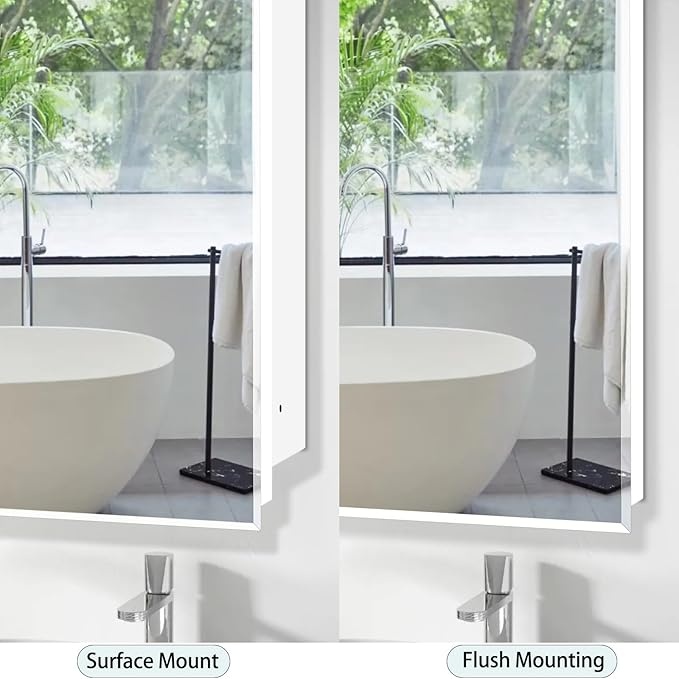 16x26 inch Medicine Cabinet with Mirror, Recessed Medicine Cabinet or Surface Wall Mount Plastic Bathroom Cabinets with Removable Shelves, Beveled Edge Mirror Cabinet