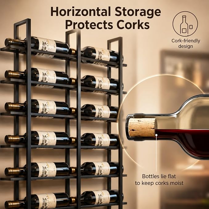 Large Wall Mount Wine Rack, 16 Tier 32 Bottle Wine Storage Organizer Display Holder, Metal Liquor Display for Wine Cellars, Home Bars, Kitchens, and Dining Rooms (Black, 32 Bottles)
