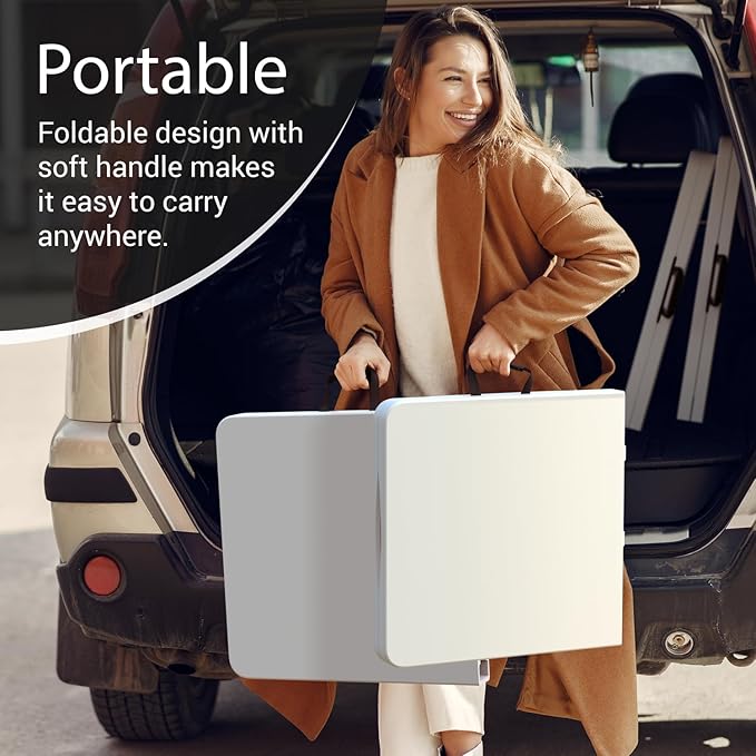 2 Pack of 4 Feet Foldable Table with Built in Handle & Steel Legs | Heavy Duty Portable | Perfect for Party, Dining, Wedding, Events, Picnic Indoor, Outdoor, Camping, Utility, Temporary