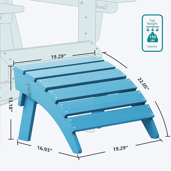 SERWALL Folding Adirondack Chair Footrest Set of 2, Adirondack Ottomans Footstools Without Assembly, Light Blue
