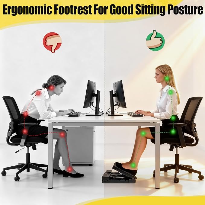 Foot Rest for Under Desk at Work Ergonomic Footrest with Adjustable Height and Angle, Foldable Foot Stool with Removable Pad Massage Beads for Office Gaming Chair Gray