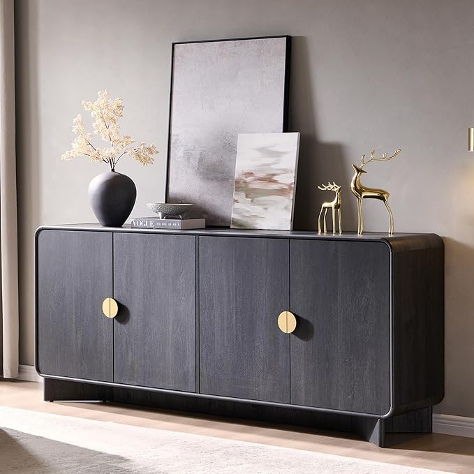 IFGET 70" Modern TV Stand for TVs Up to 80 inches, 30" Tall Entertainment Center with Storage and Adjustable Shelves, TV Console with Curved Profile Design, Media Console for Living Room, Dark Grey