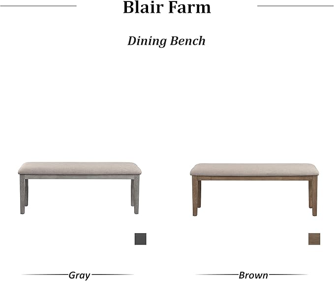 Homelegance Blair Upholstered Dining Bench, 48" W Entryway Bench, Sturdy Solid Wood Frame, Wire Brush Brown Finish, Comfortable Cushion Seat, Easy Assembly, Modern & Traditional - Brown