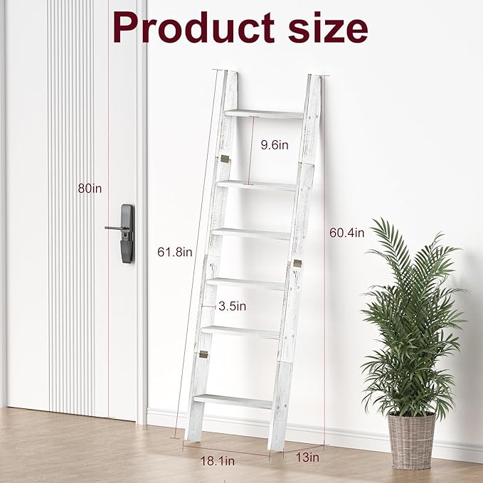 Honest Blanket Ladders for The Living Room, 6-Tier Blanket Holder, Wall-Leaning Blanket Rack, Ladder Shelves, Wooden Quilt Ladder, Farmhouse Decor, White