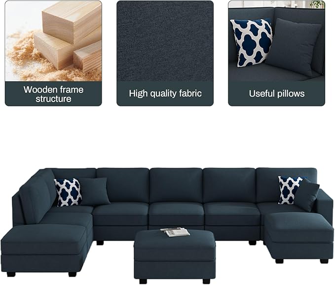 Legend Vansen Oversized Modular Sectional Sofa,U/L‑Shaped Reversible Couch with Ottoman,Deep Seat Plush Polyester Sofa for Living Room,9‑Seater,Charcoal