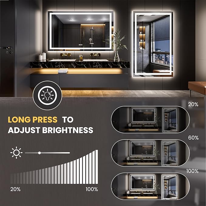 LOAAO 66"X40" LED Mirror for Bathroom, Lighted Bathroom Mirror with Lights, Anti-Fog, Dimmable, Memory Function, Clear Reflection